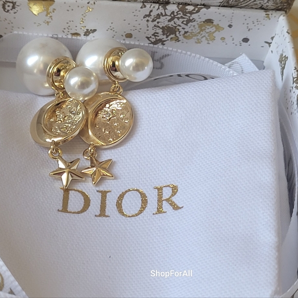 Dior Gold and White Moon & Star Earrings - Picture 1 of 14